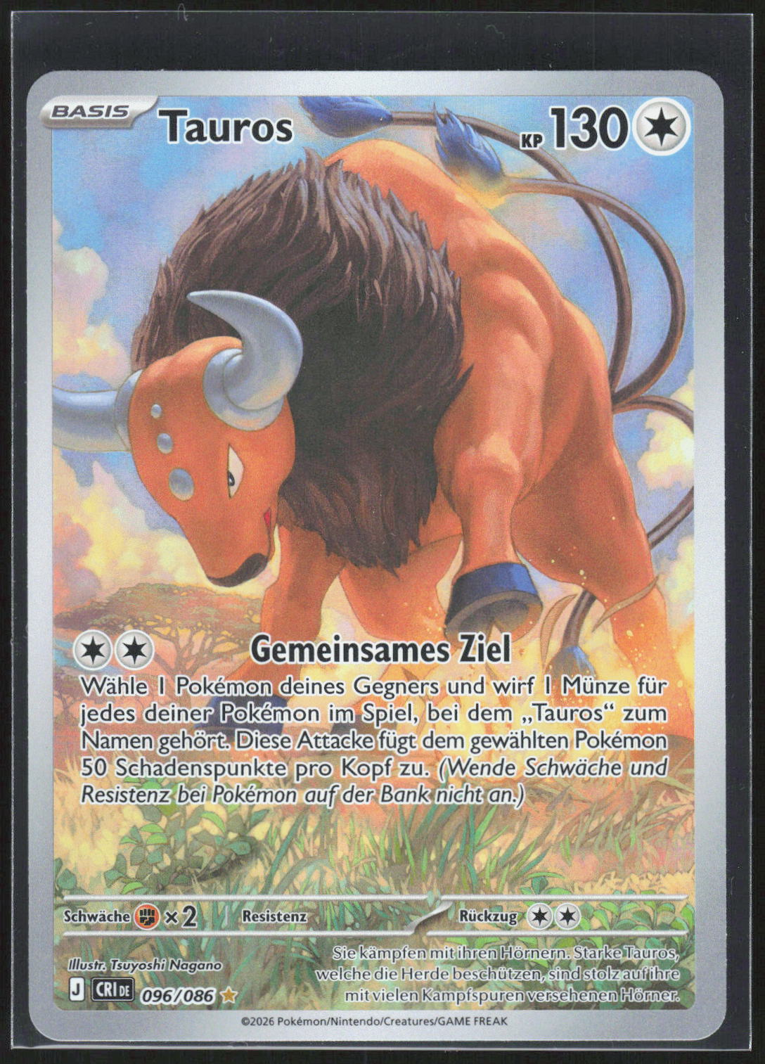 Pokemon TCG Tauros Wachsendes Chaos 096 NM Selten, Illustration