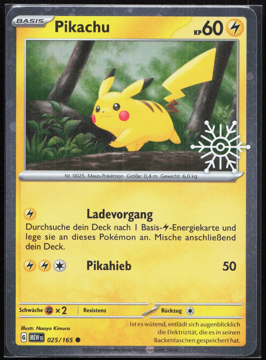 Pokemon Pikachu 151 sv 025 NM Reverse Holo Holiday Snowflake